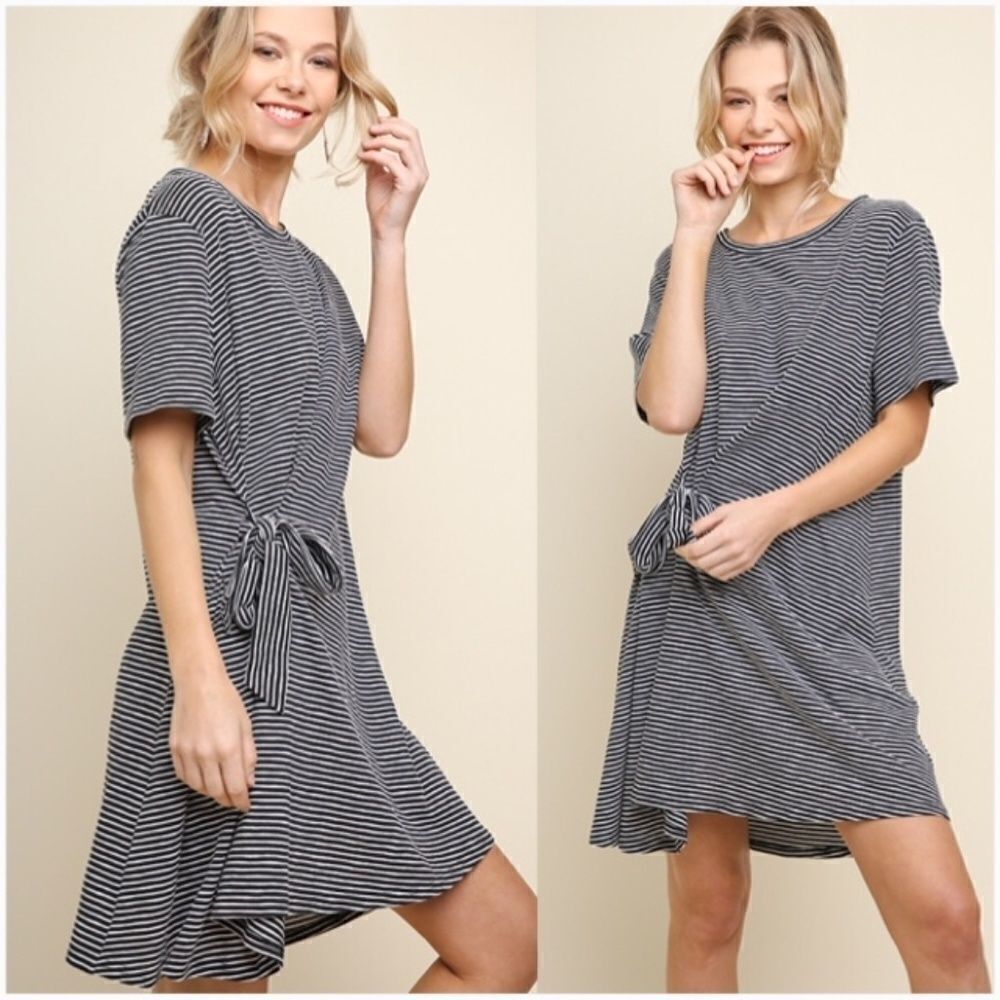 NEW Black & White Stripe Dress with Side Waist Tie